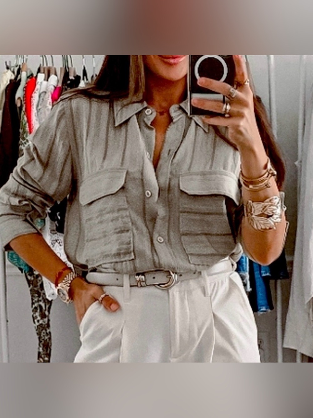 NWT- Zara Olive Green  Button-Down Shirt with Front Pockets Medium